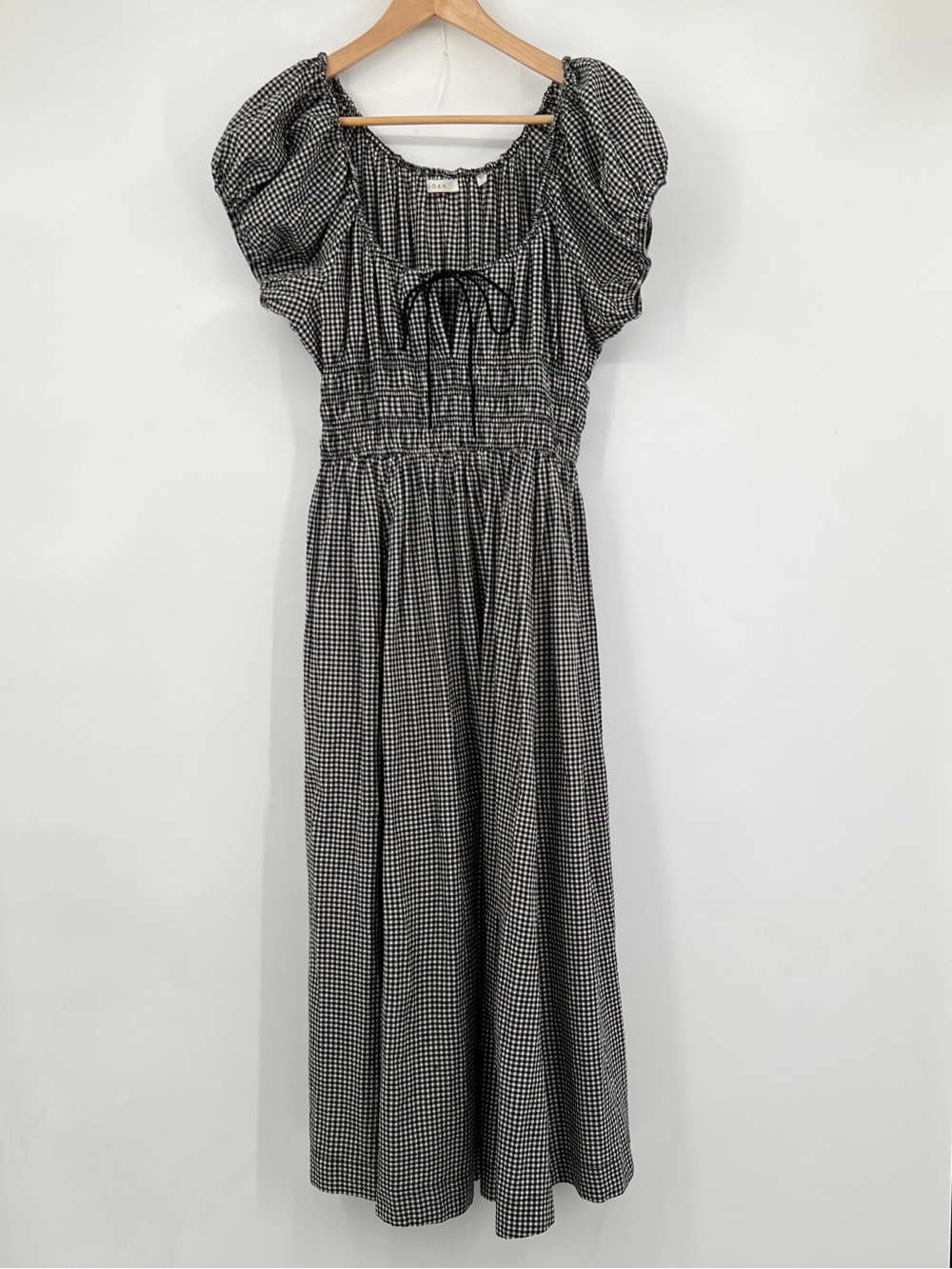 Doen black white Smocked Gingham Maxi Dress Size large DÔEN Quinn Smocked Check